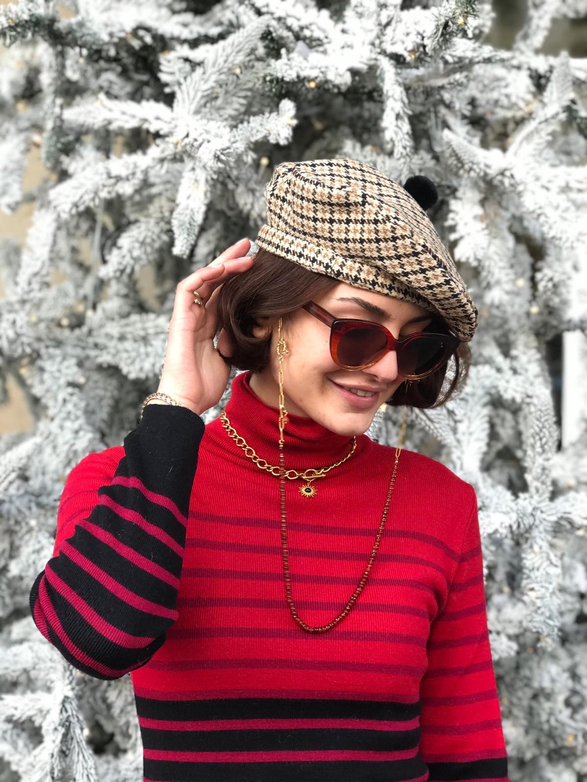 Béret Simone en coton à carreaux
