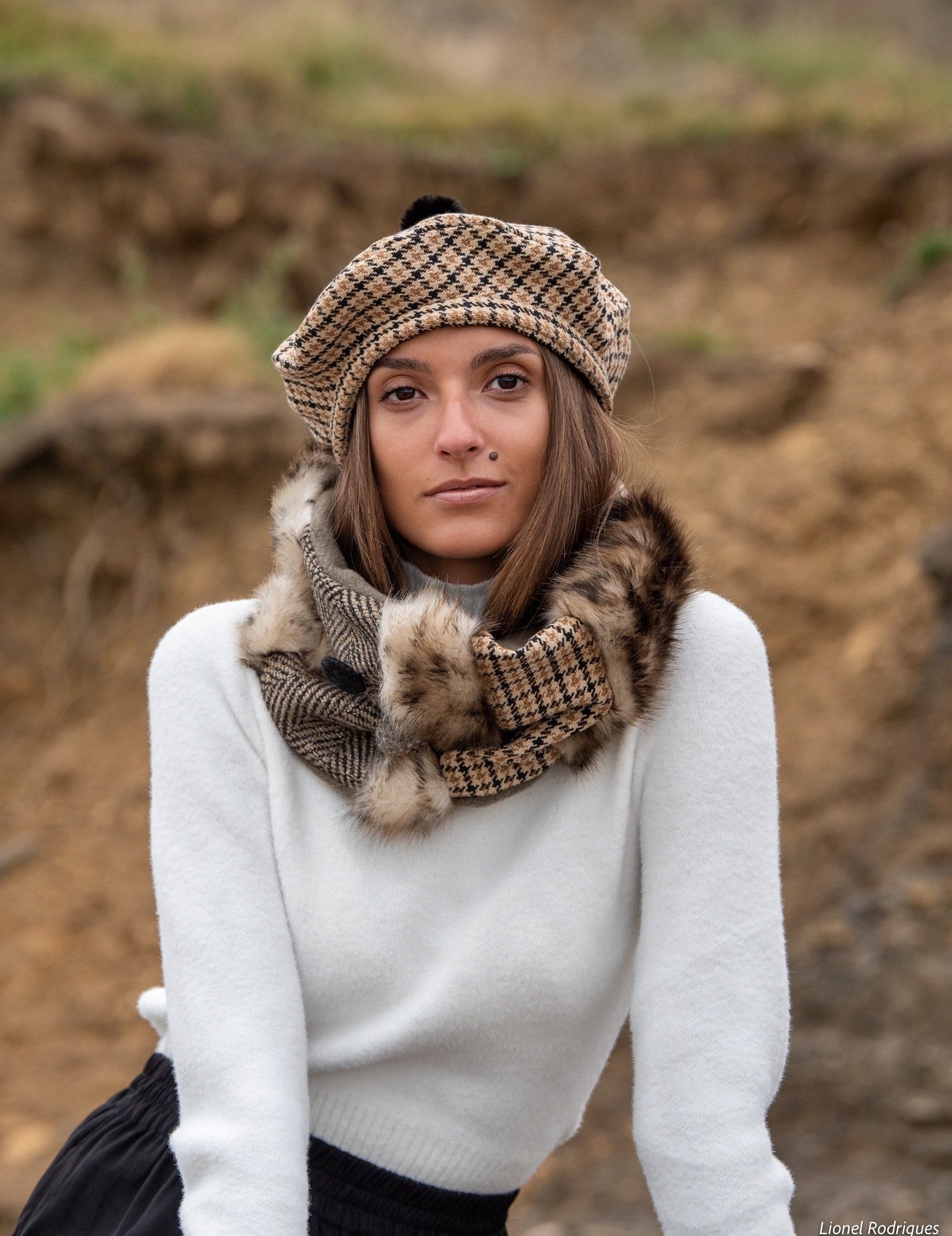 Béret Simone en coton à carreaux