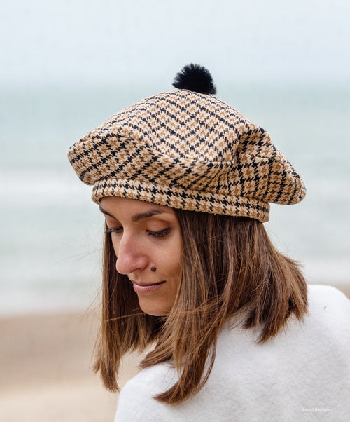 Béret Simone en coton à carreaux