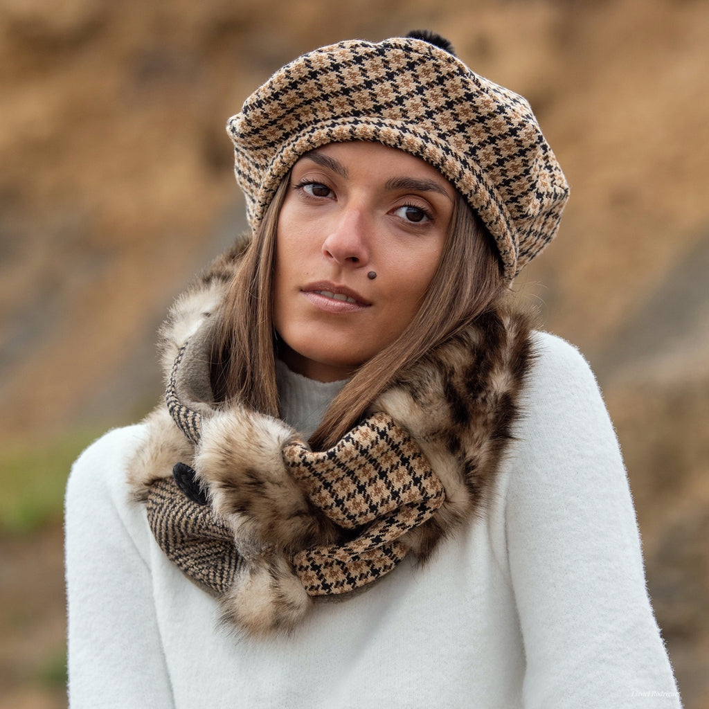 Béret Simone en coton à carreaux