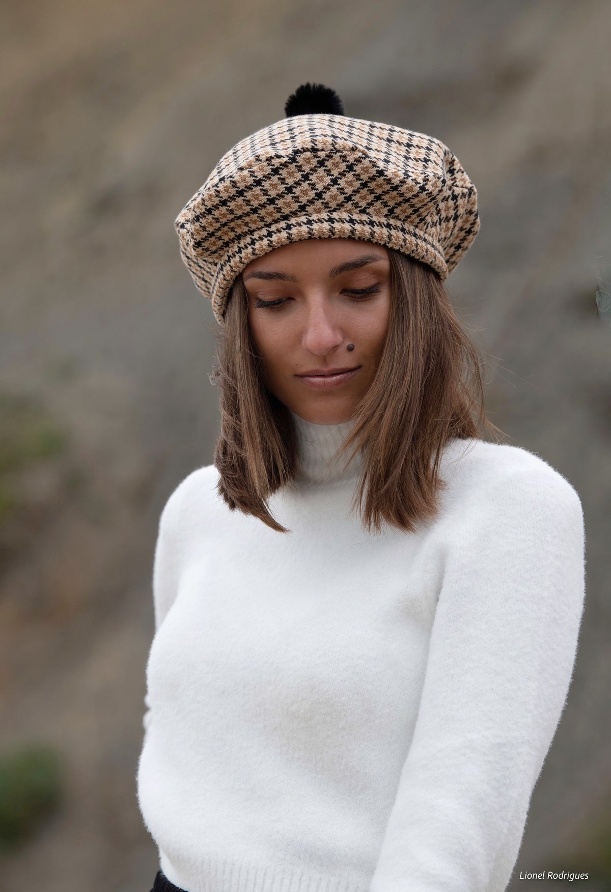 Béret Simone en coton à carreaux