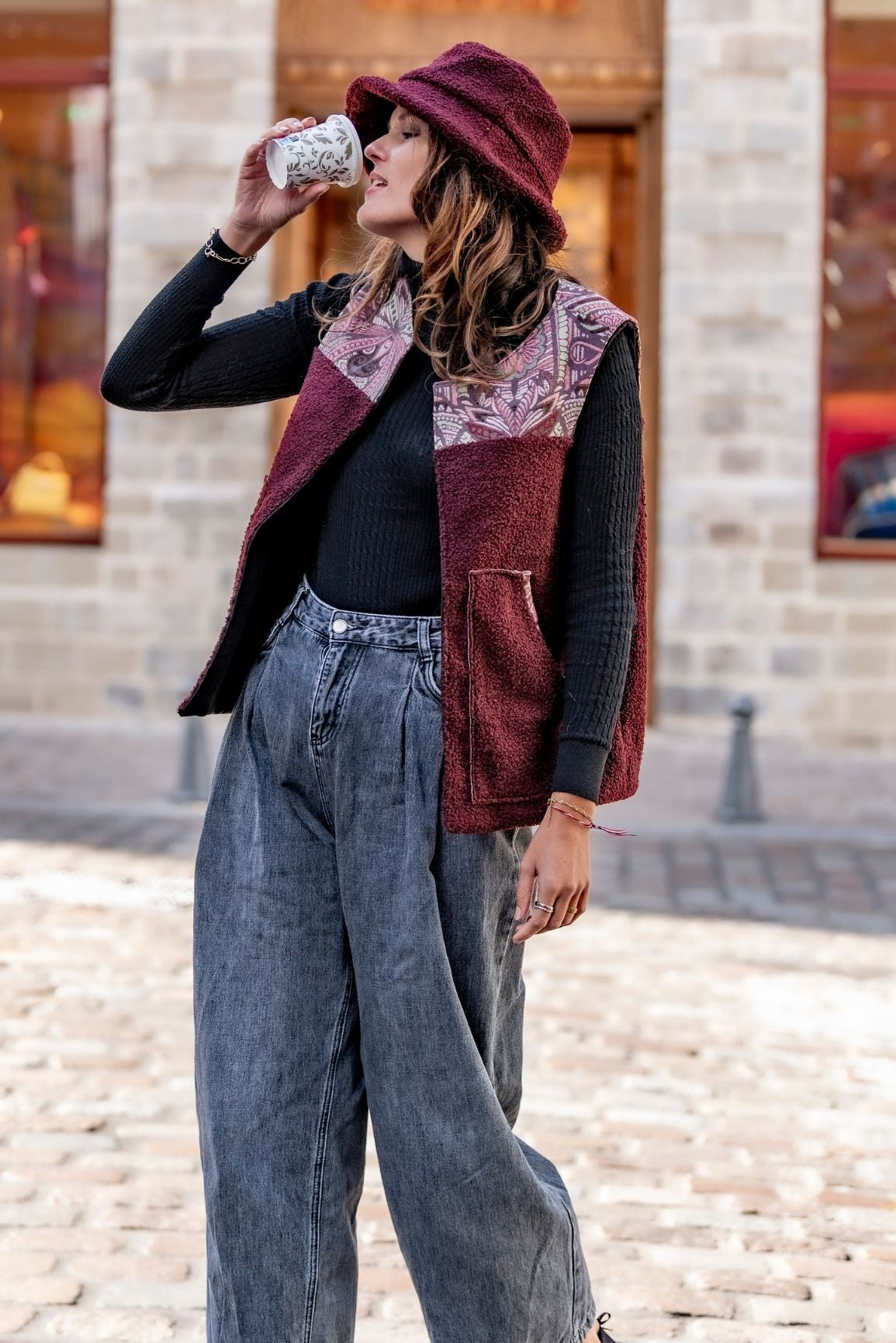 Gilet en Sherpa Bordeaux Livia