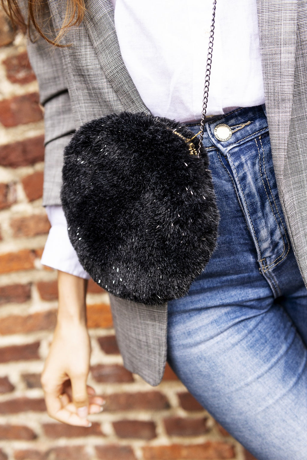 Sac Clémence rond en fausse fourrure de luxe