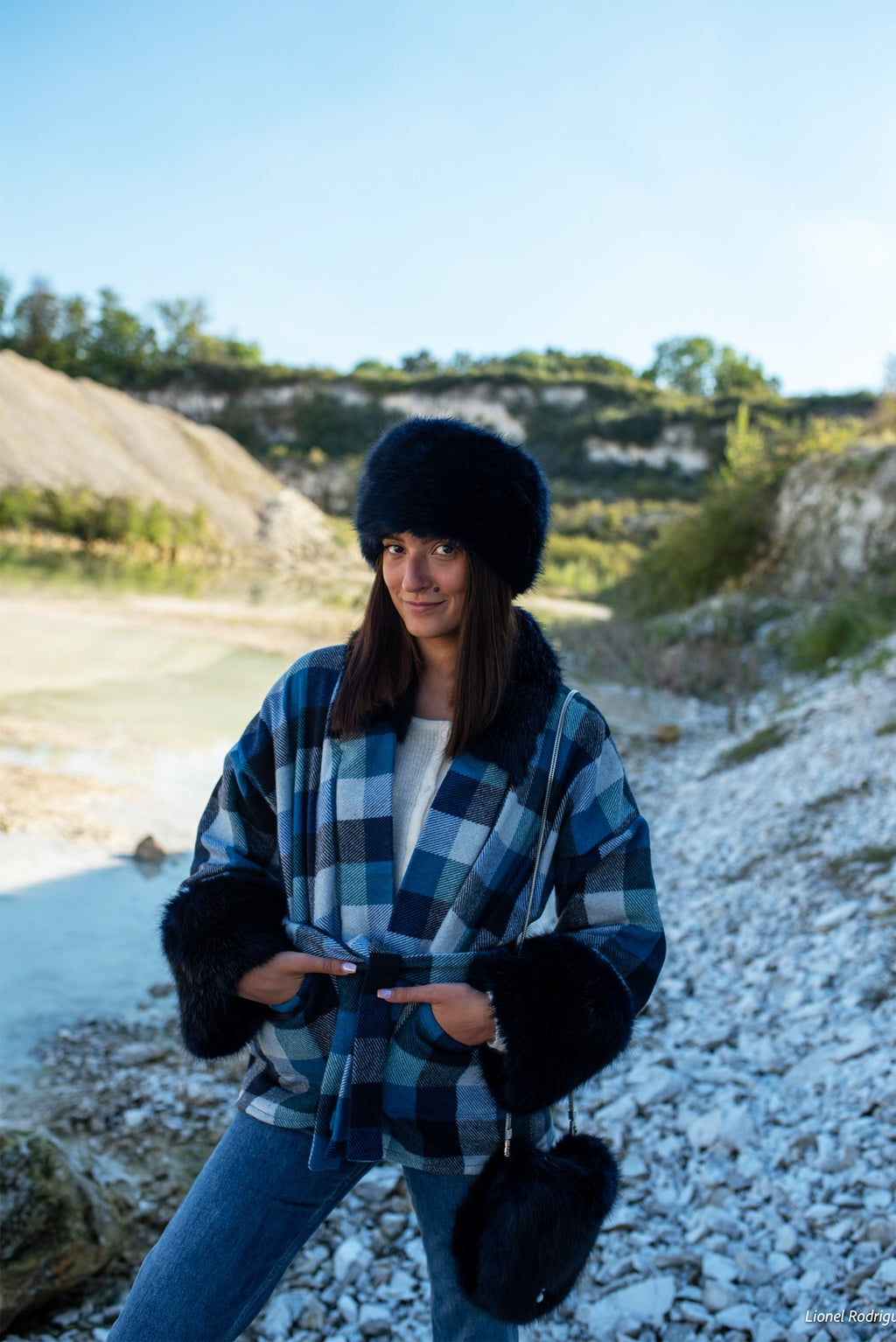 Veste kimono Alexandrine à carreaux