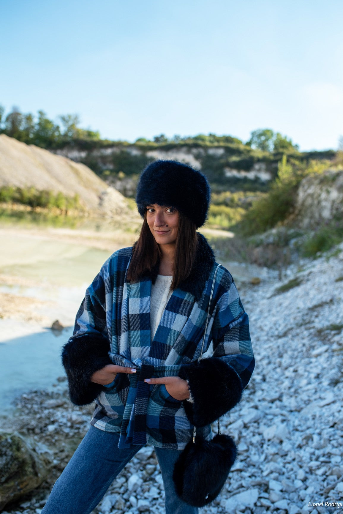 Veste kimono Alexandrine à carreaux