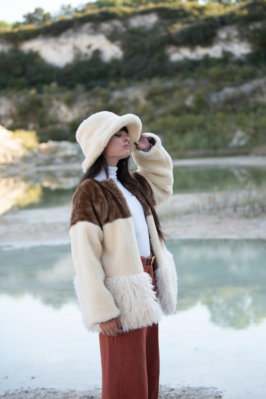 Veste kimono Zoé en fausse fourrure