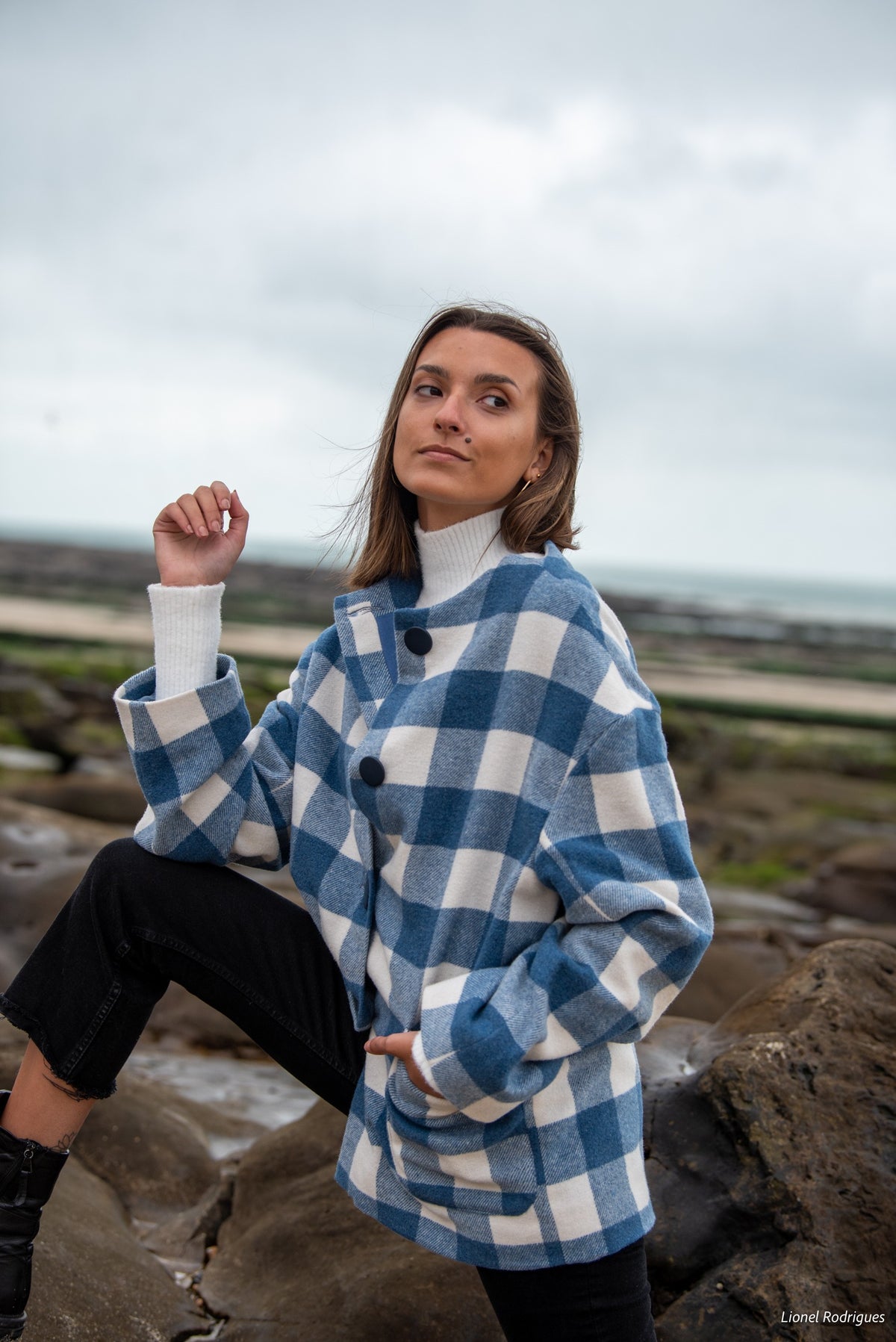 Veste Augustine à carreaux et en laine